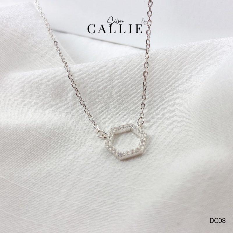 Dây chuyền Callie Silver mặt hình lục giác đính hạt Hexagon