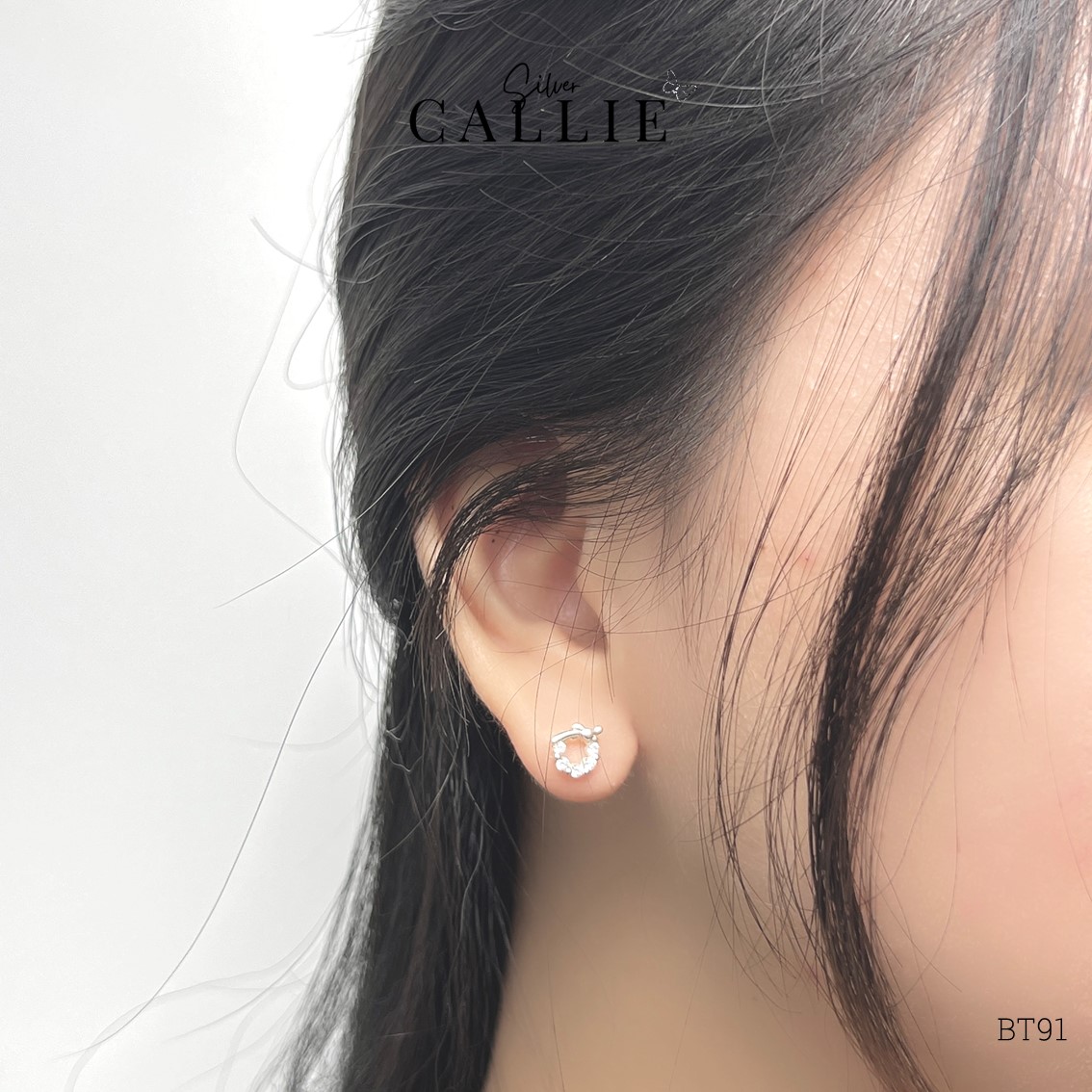 BT91 - Bông tai bạc Callie Silver vòng nguyệt quế - Image 2