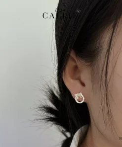 Alternative view of BT126 - Bông tai bạc Callie Silver vòng tròn nơ đính đá