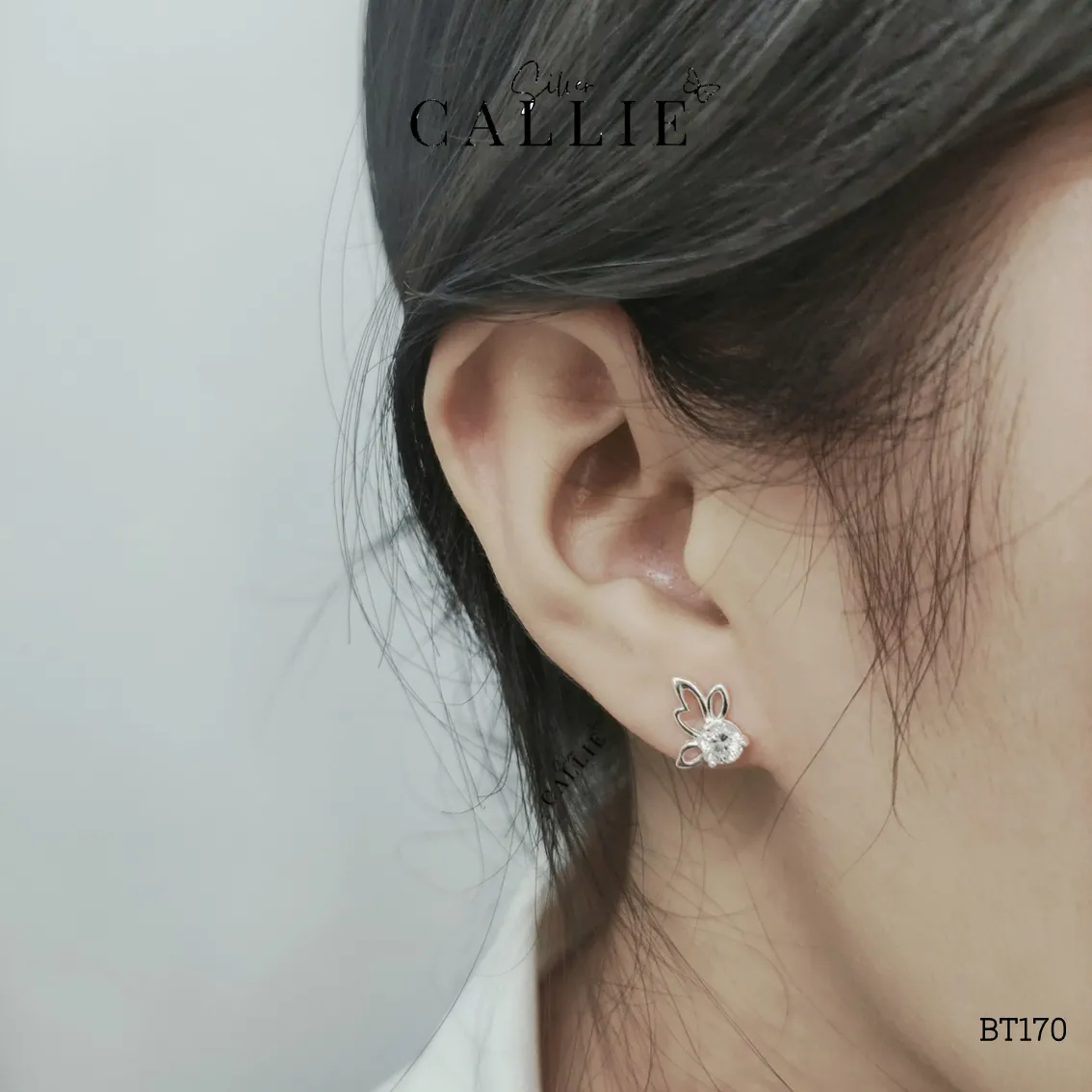 BT170 - Bông tai bạc Callie Silver bươm bướm 1 viên - Hình ảnh 2