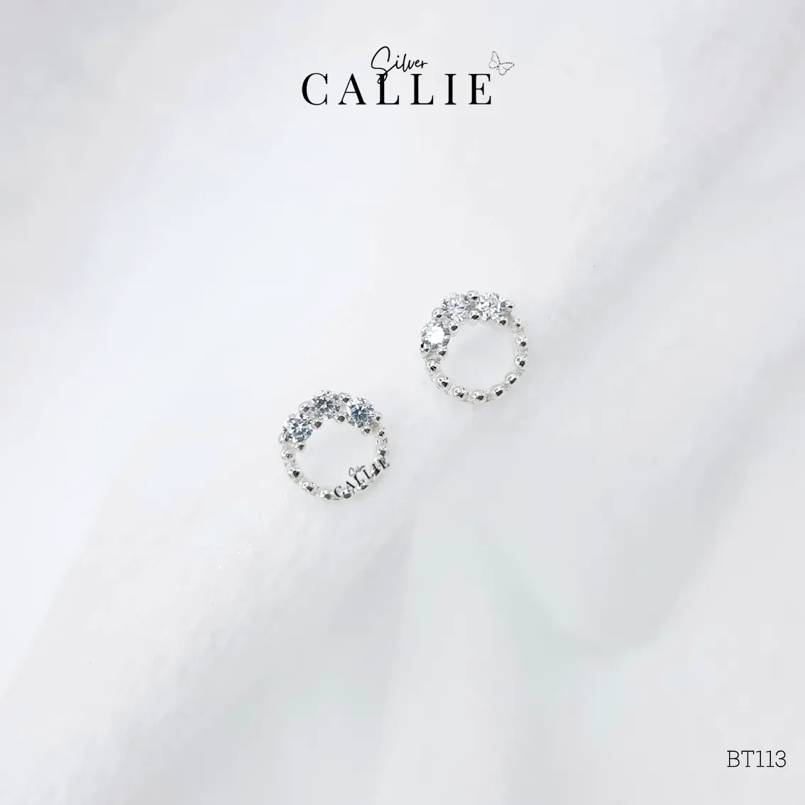 BT113 - Bông tai bạc Callie Silver vòng tròn 3 viên đá - Hình ảnh 3