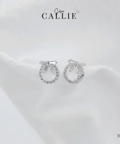 BT126 - Bông tai bạc Callie Silver vòng tròn nơ đính đá