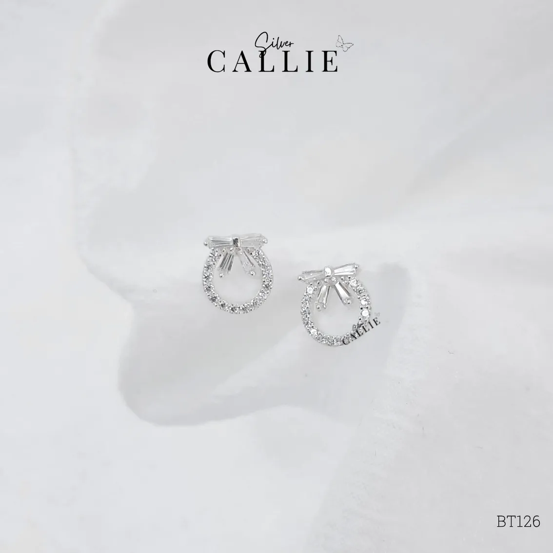 BT126 - Bông tai bạc Callie Silver vòng tròn nơ đính đá - Hình ảnh 4