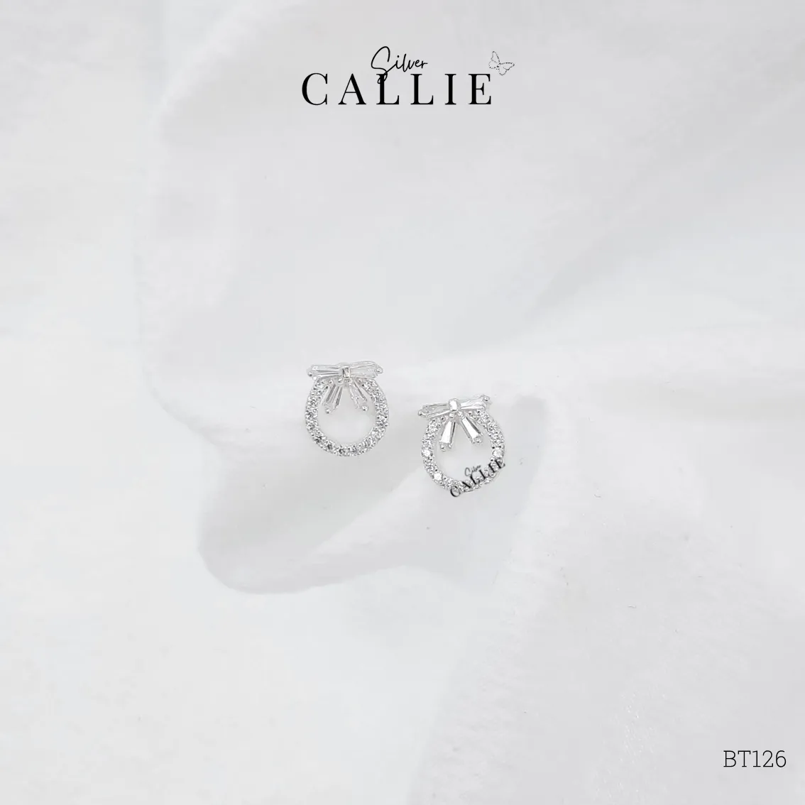 BT126 - Bông tai bạc Callie Silver vòng tròn nơ đính đá - Hình ảnh 5