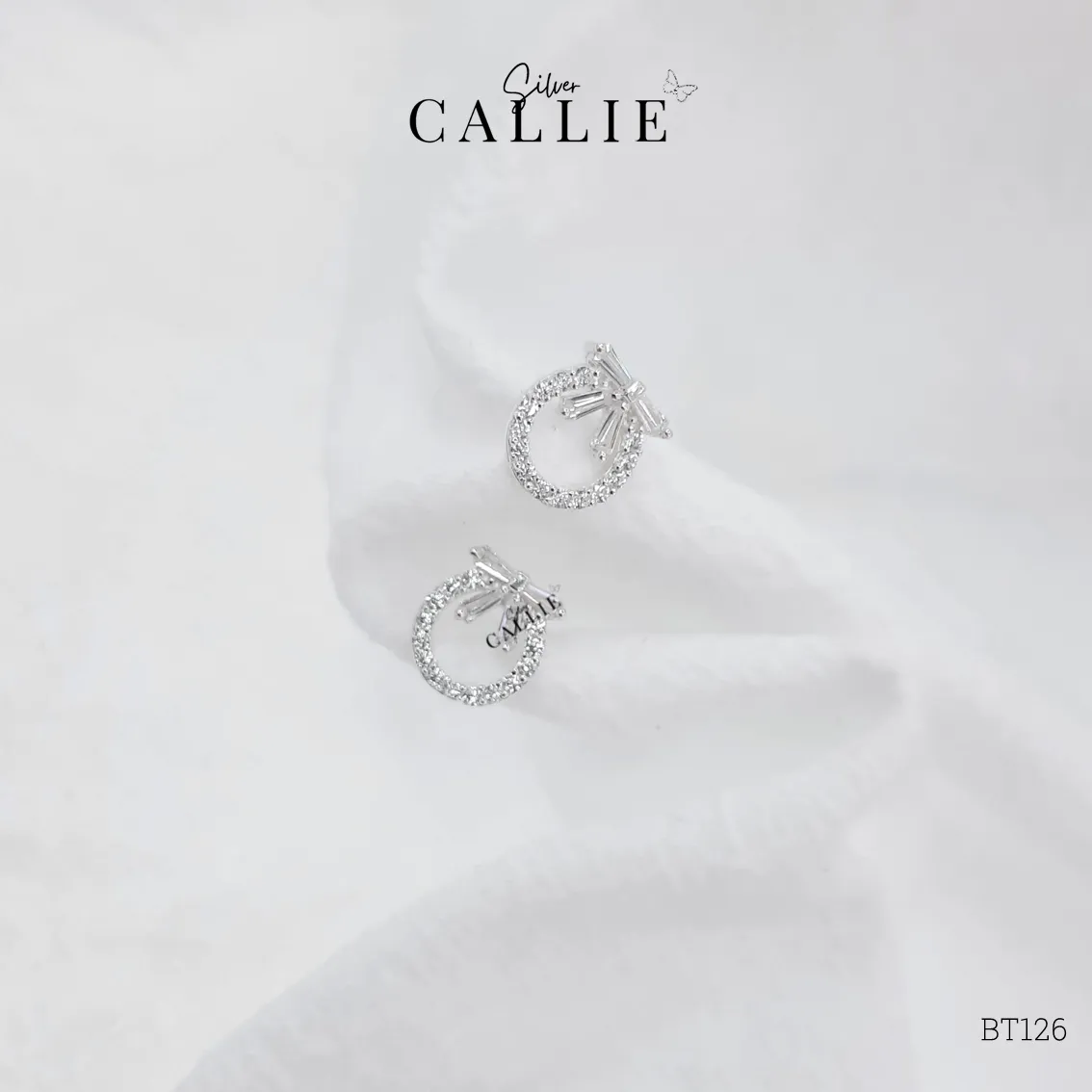 BT126 - Bông tai bạc Callie Silver vòng tròn nơ đính đá - Hình ảnh 6