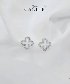 BT131 - Bông tai bạc Callie Silver cỏ 4 lá đính đá viền