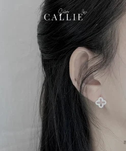 Alternative view of BT131 - Bông tai bạc Callie Silver cỏ 4 lá đính đá viền