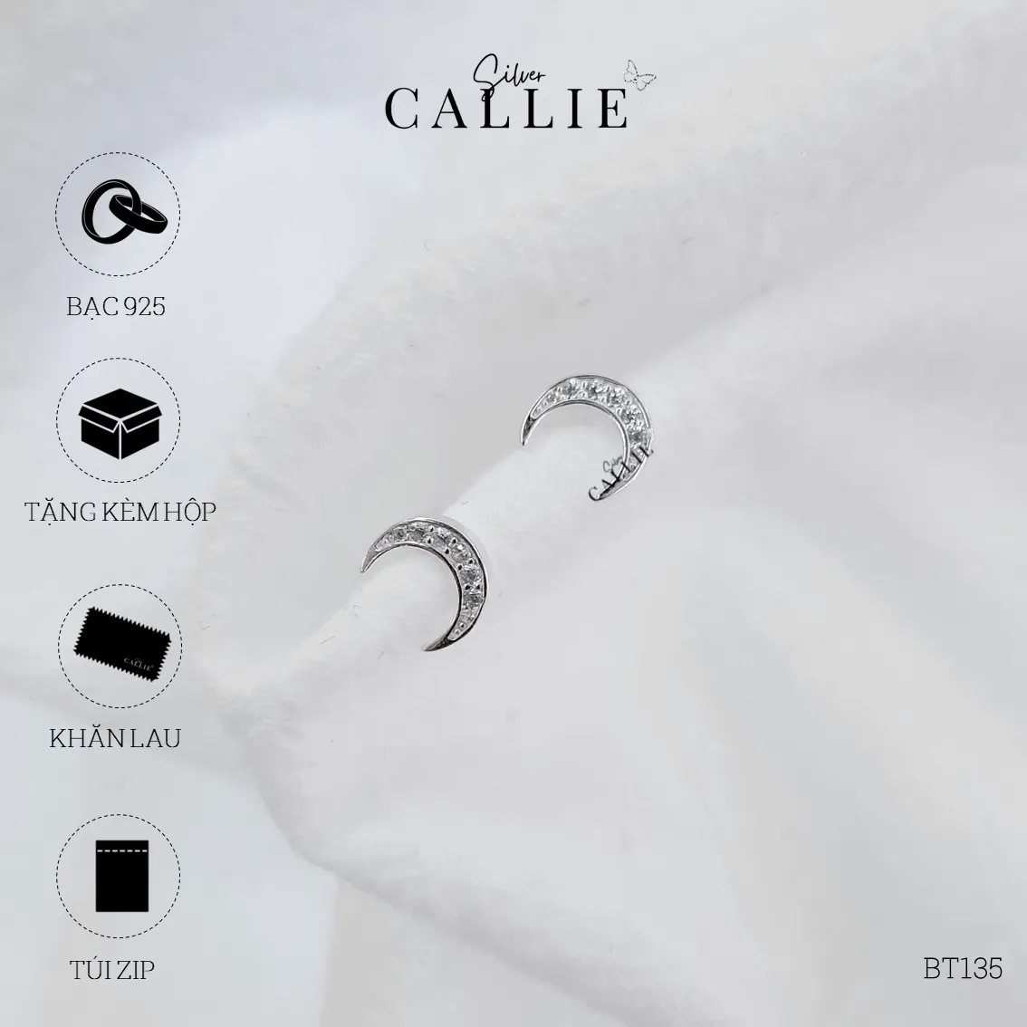 BT135 - Bông tai bạc Callie Silver mặt trăng - Hình ảnh 7