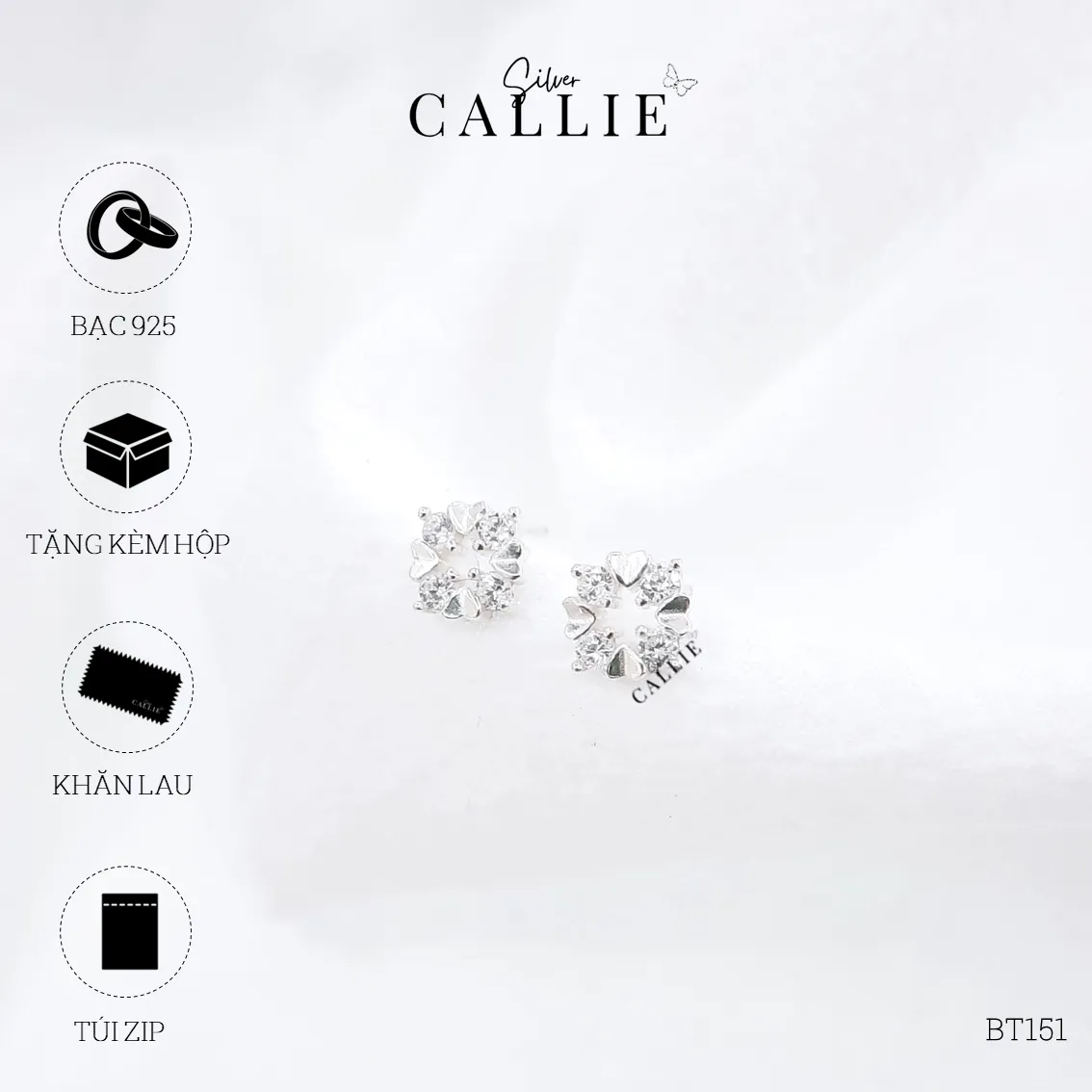 BT151 - Bông tai bạc Callie Silver lá hoa - Image 7