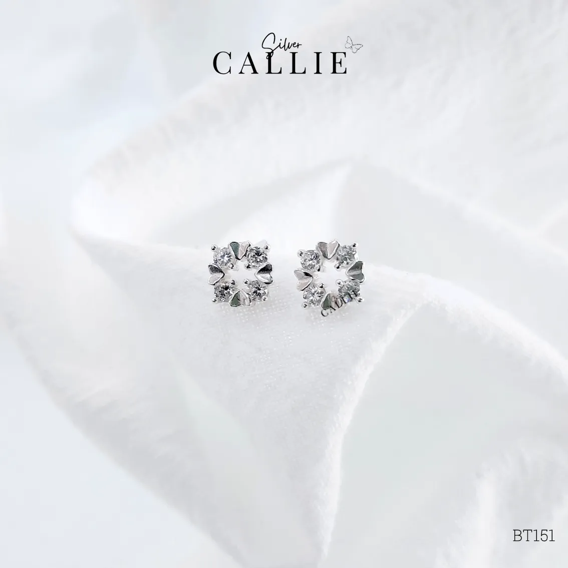 BT151 - Bông tai bạc Callie Silver lá hoa - Image 3