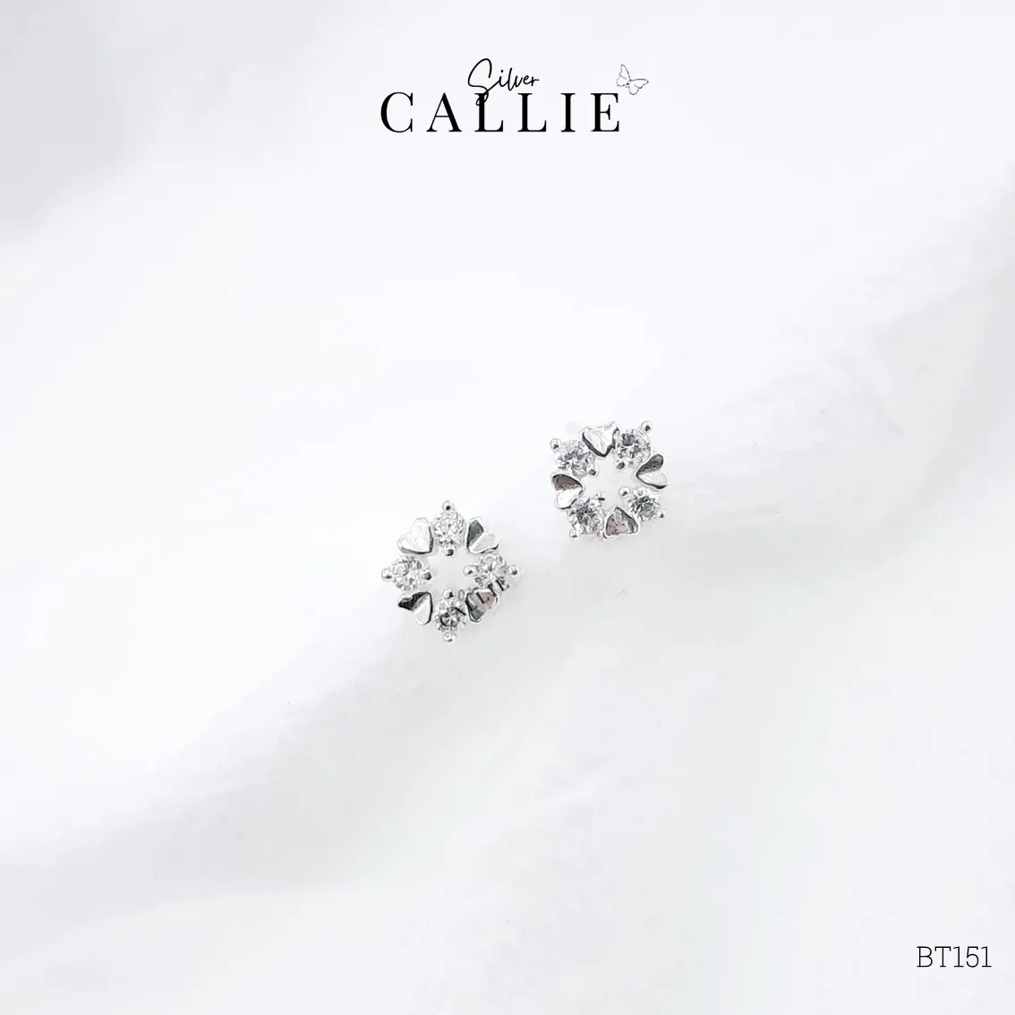 BT151 - Bông tai bạc Callie Silver lá hoa - Image 5