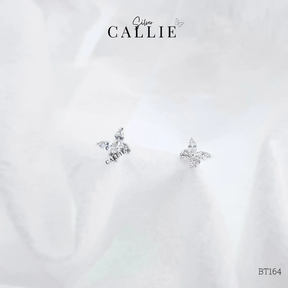 BT164 - Bông tai bạc Callie Silver bướm thiết kế không dây - Hình ảnh 3