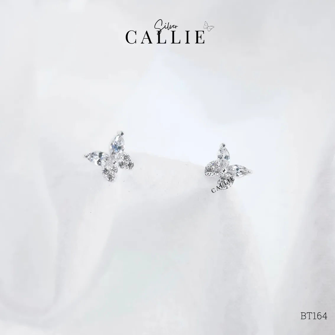 BT164 - Bông tai bạc Callie Silver bướm thiết kế không dây - Hình ảnh 5