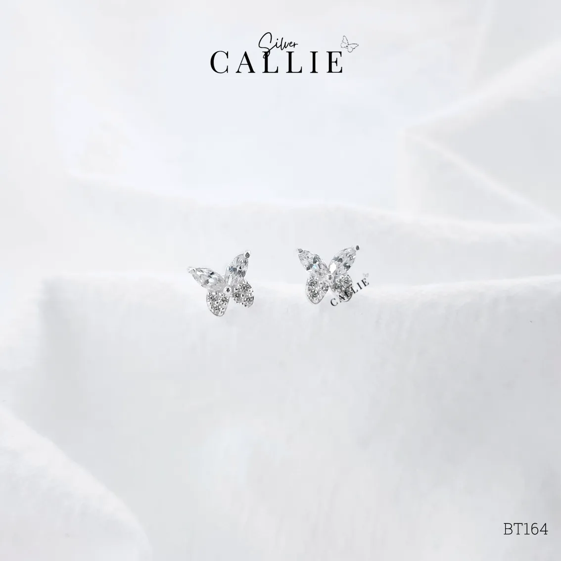 BT164 - Bông tai bạc Callie Silver bướm thiết kế không dây - Hình ảnh 6