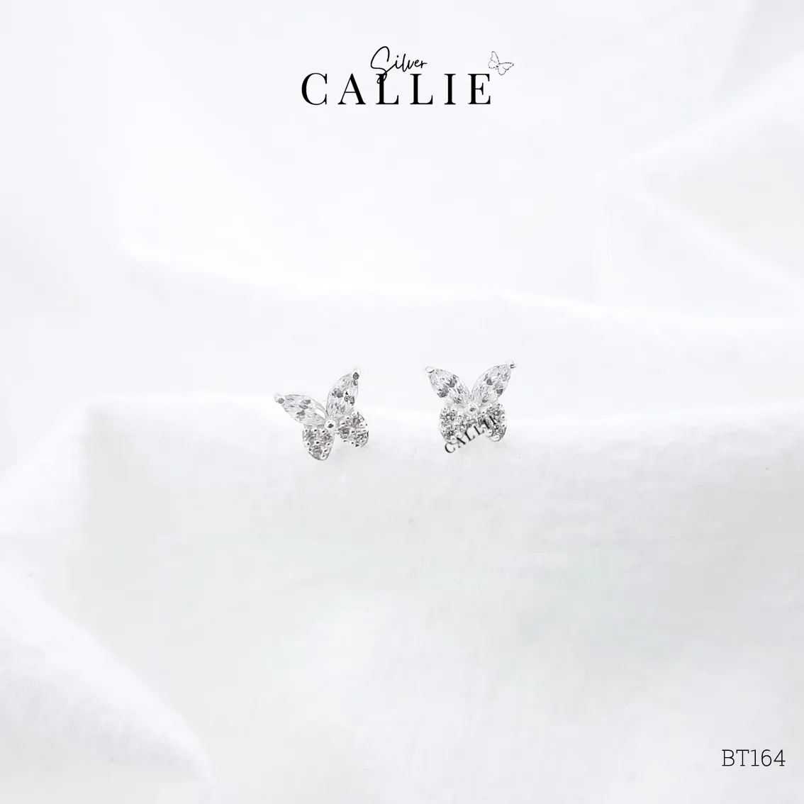 BT164 - Bông tai bạc Callie Silver bướm thiết kế không dây - Hình ảnh 7
