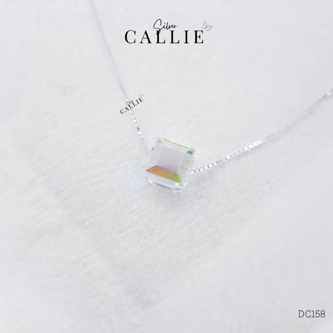 DC158 - Dây chuyền bạc Callie Silver 1 khối vuông pha lê - Hình ảnh 4