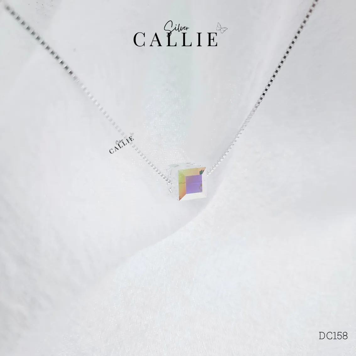 DC158 - Dây chuyền bạc Callie Silver 1 khối vuông pha lê - Hình ảnh 5