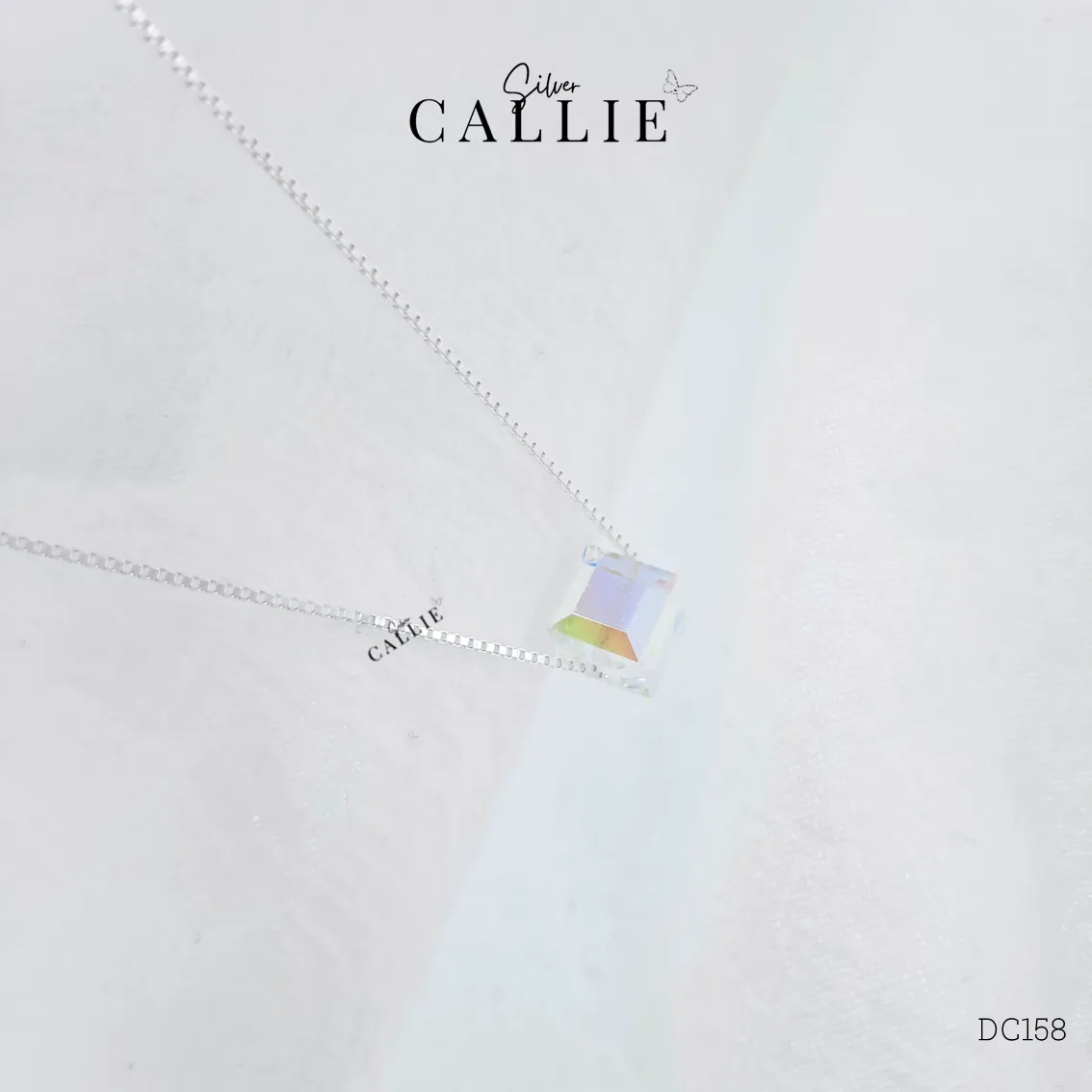 DC158 - Dây chuyền bạc Callie Silver 1 khối vuông pha lê - Hình ảnh 7