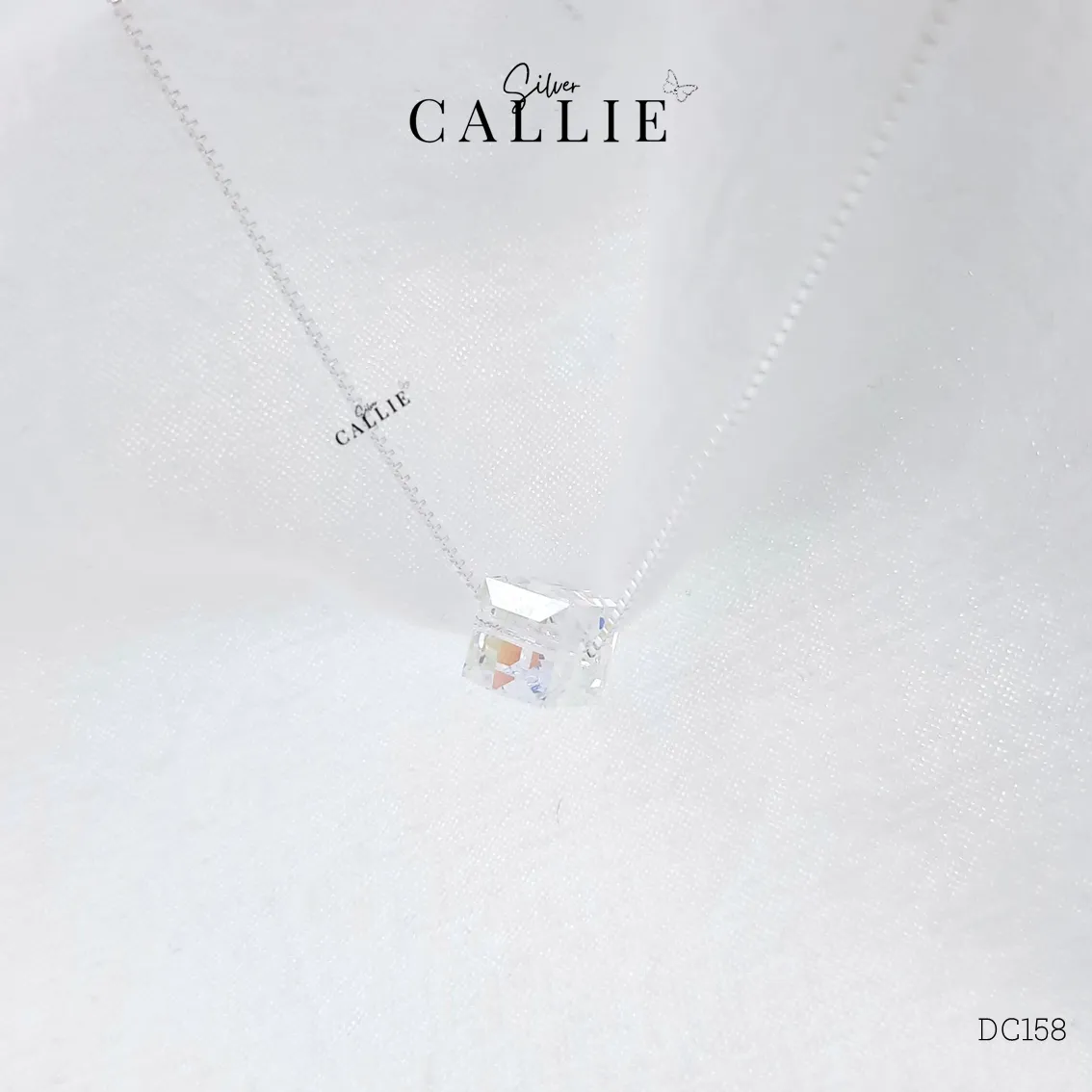 DC158 - Dây chuyền bạc Callie Silver 1 khối vuông pha lê - Hình ảnh 8