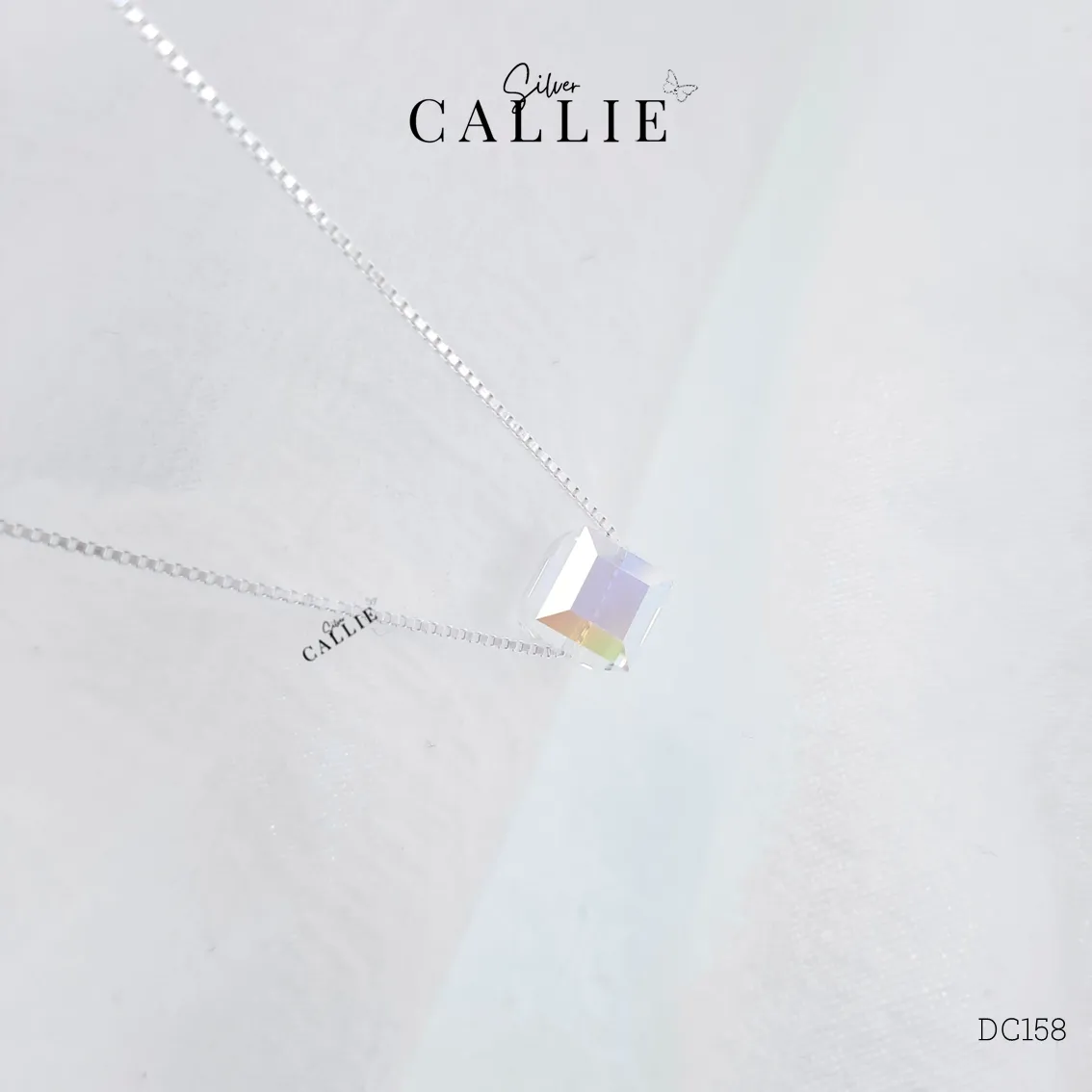 DC158 - Dây chuyền bạc Callie Silver 1 khối vuông pha lê - Hình ảnh 9