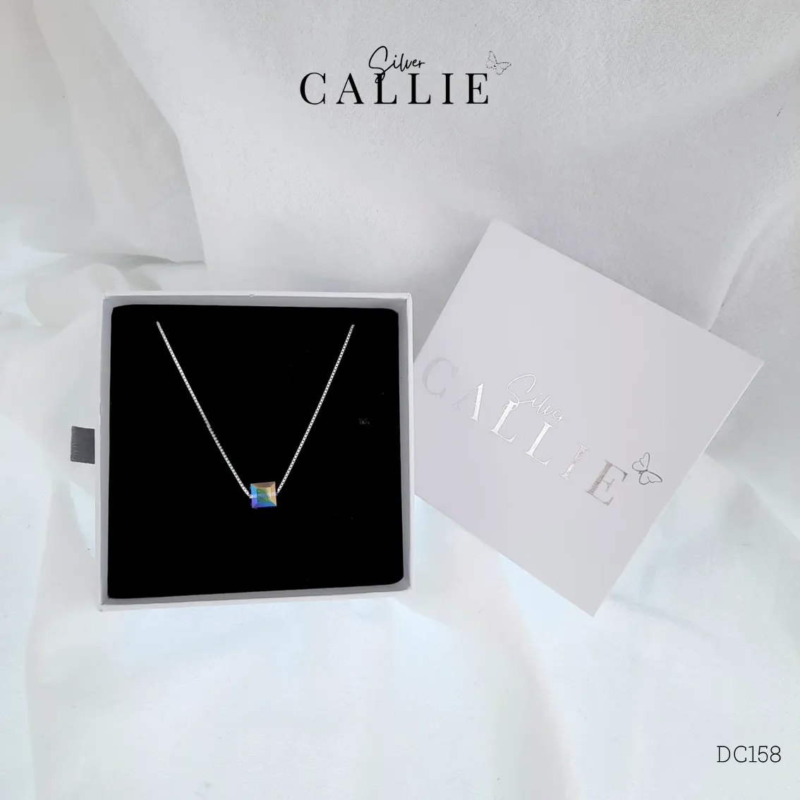 DC158 - Dây chuyền bạc Callie Silver 1 khối vuông pha lê - Hình ảnh 10