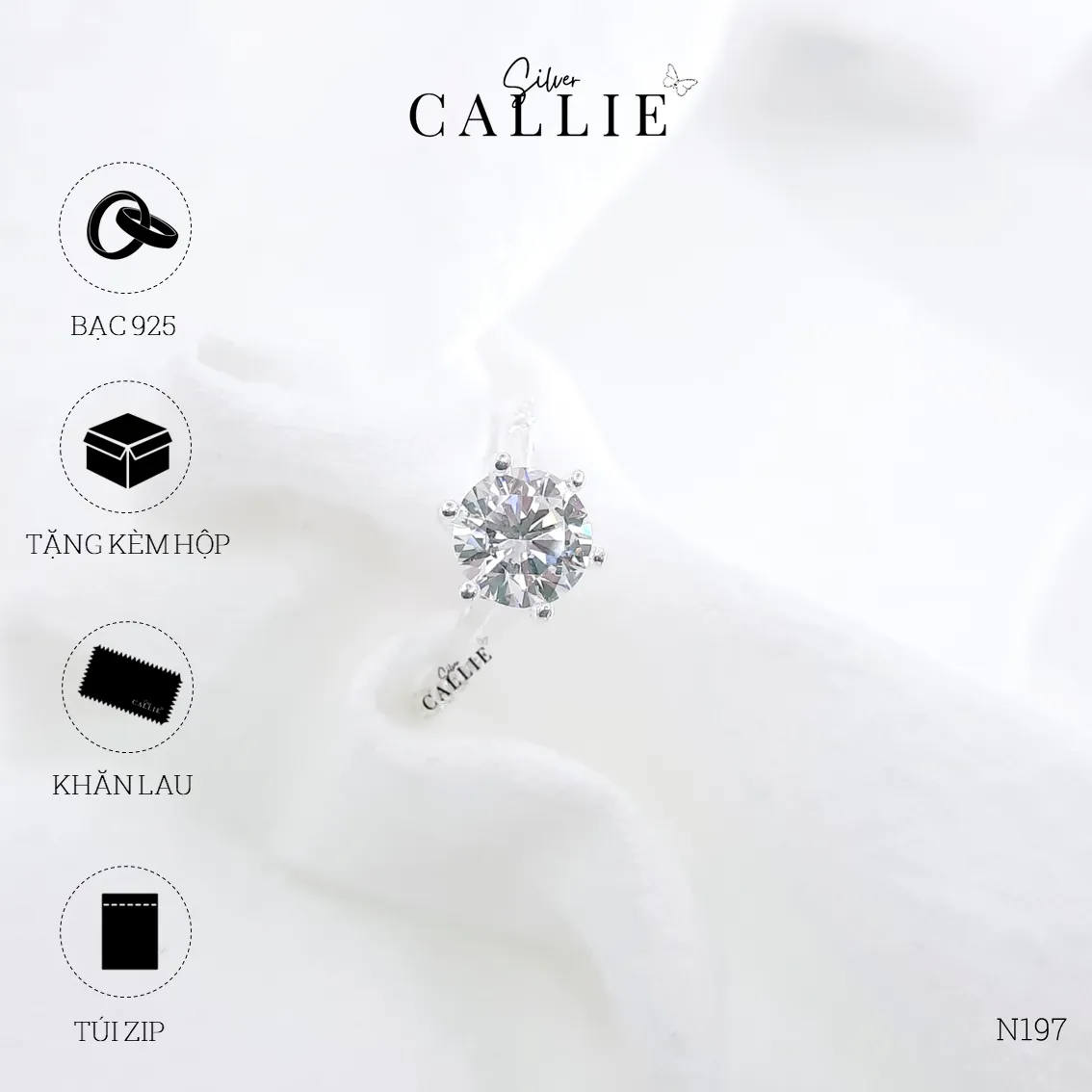 N197 - Nhẫn bạc Callie Silver đá xoắn viên chủ - Hình ảnh 9