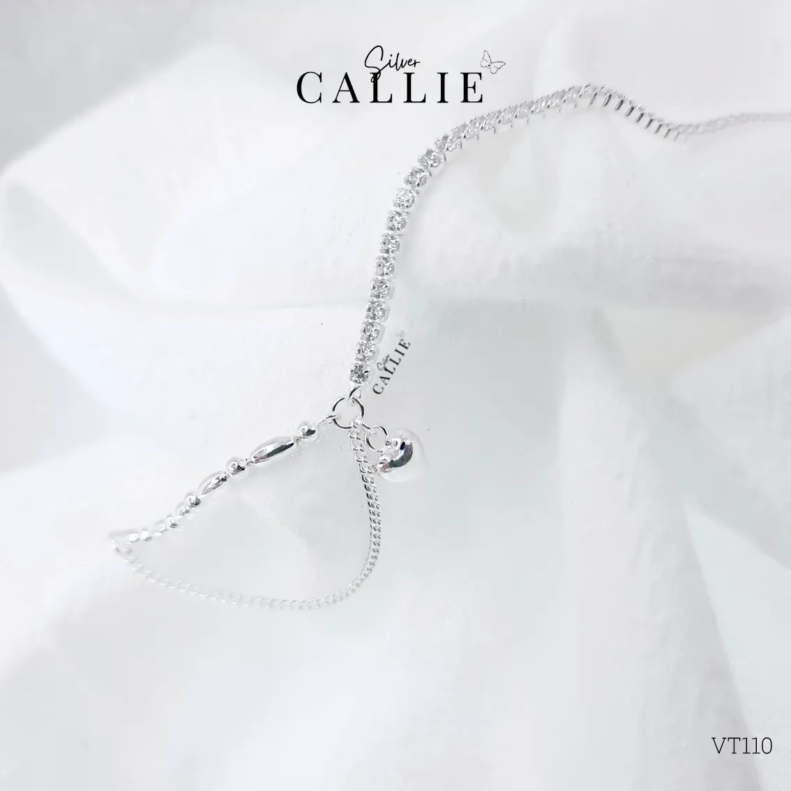 VT110 - Lắc tay bạc Callie Silver hạt gạo phối dây đá - Image 3