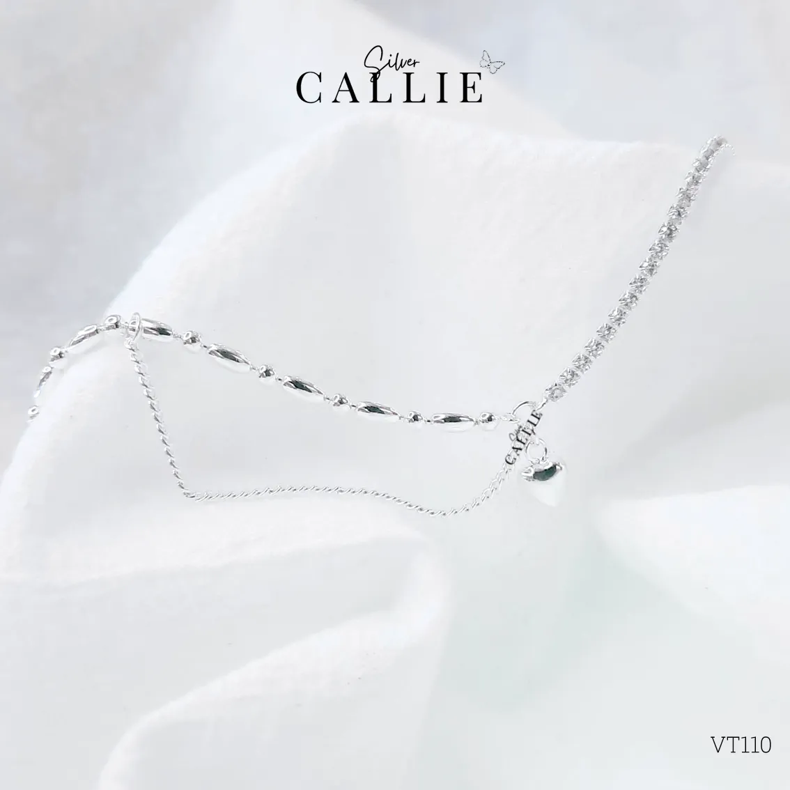 VT110 - Lắc tay bạc Callie Silver hạt gạo phối dây đá - Image 4