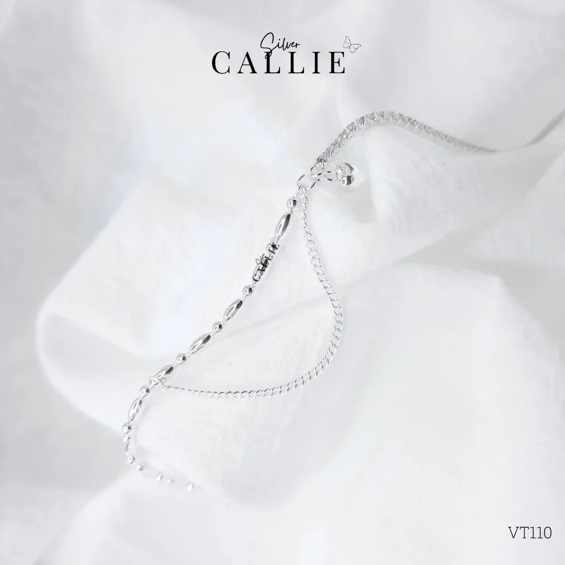 VT110 - Lắc tay bạc Callie Silver hạt gạo phối dây đá - Image 5
