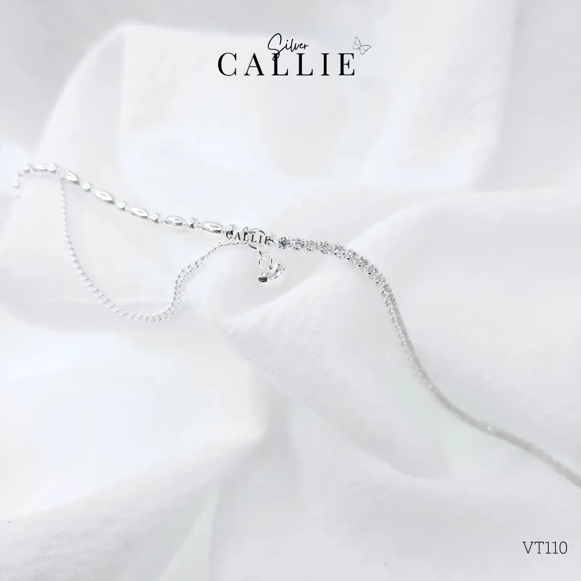 VT110 - Lắc tay bạc Callie Silver hạt gạo phối dây đá - Image 8