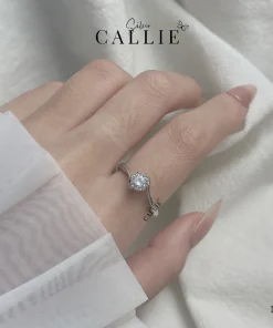 Alternative view of N339 - NHẪN BẠC CALLIE SILVER MỘT VIÊN CHỦ HAI ĐAI XOẮN CHÉO