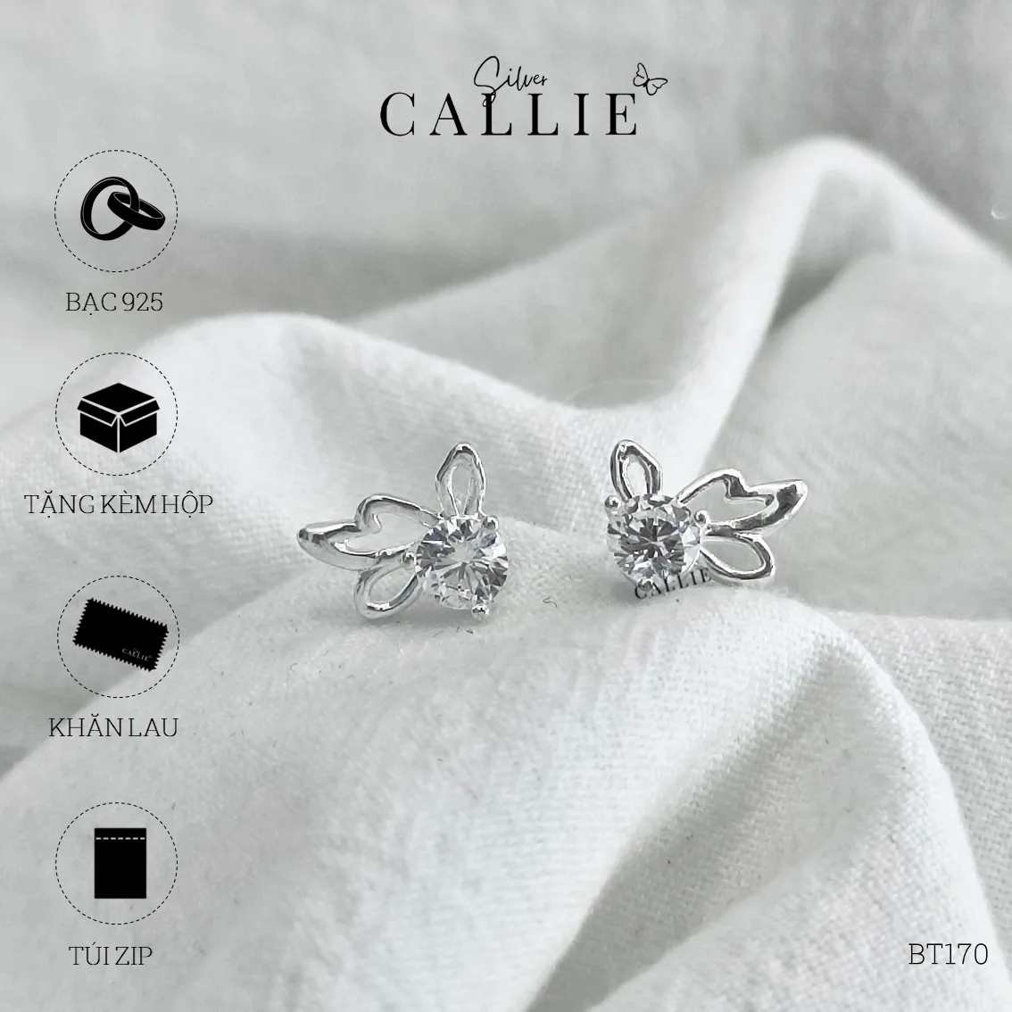 BT170 - Bông tai bạc Callie Silver bươm bướm 1 viên - Hình ảnh 10