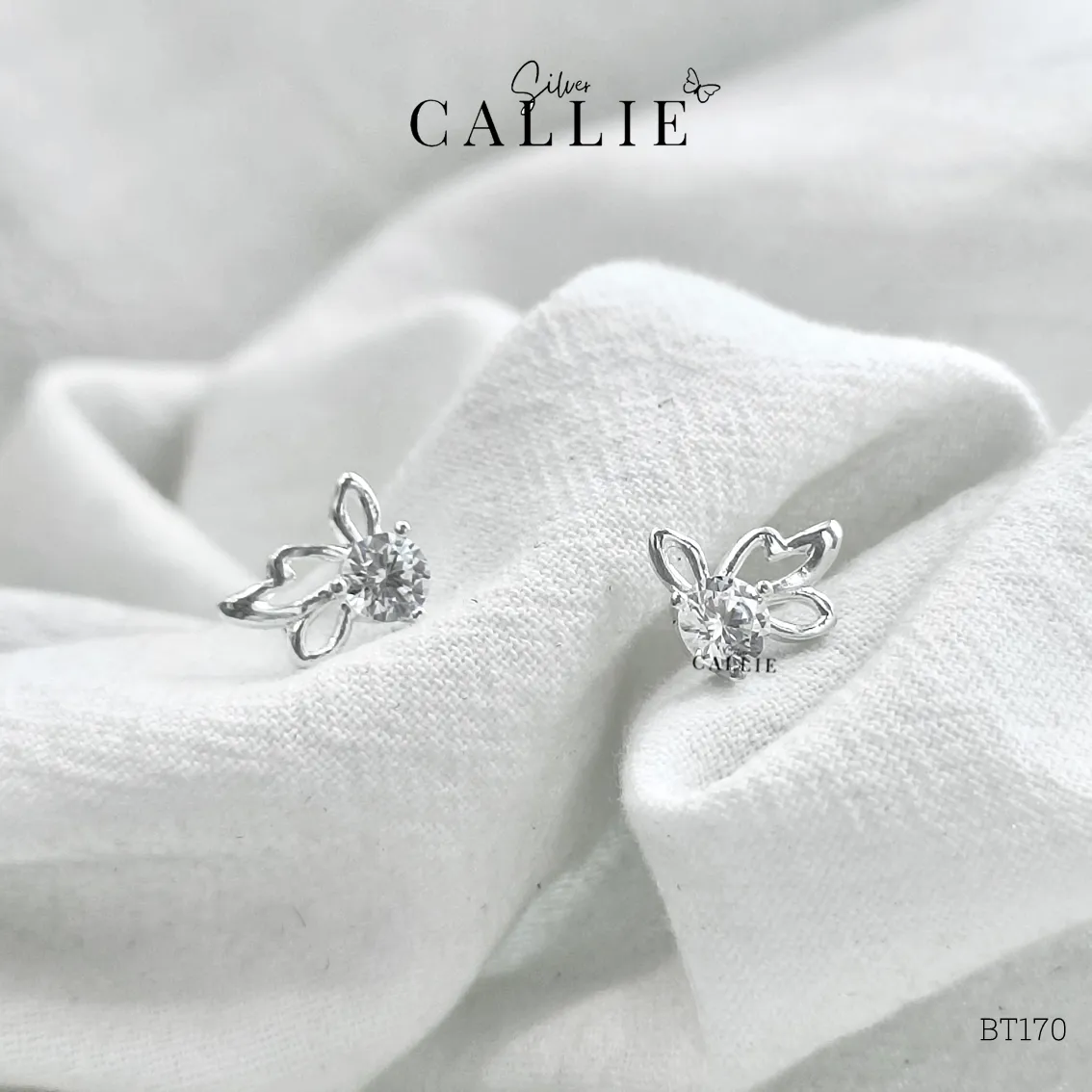 BT170 - Bông tai bạc Callie Silver bươm bướm 1 viên - Hình ảnh 3