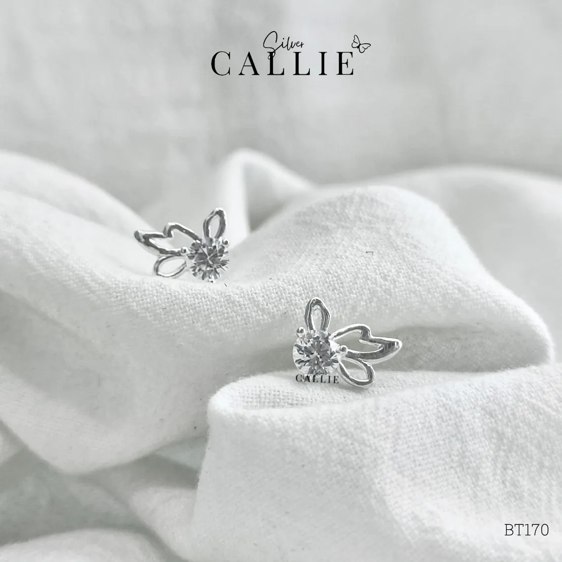 BT170 - Bông tai bạc Callie Silver bươm bướm 1 viên - Hình ảnh 4
