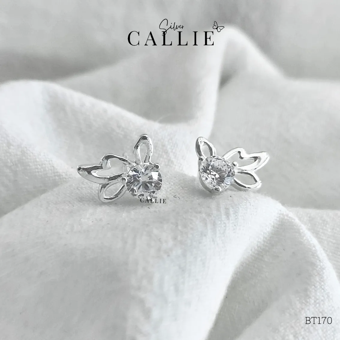 BT170 - Bông tai bạc Callie Silver bươm bướm 1 viên - Hình ảnh 5