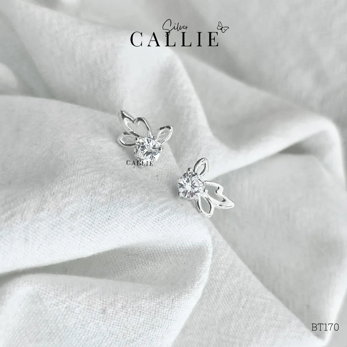 BT170 - Bông tai bạc Callie Silver bươm bướm 1 viên