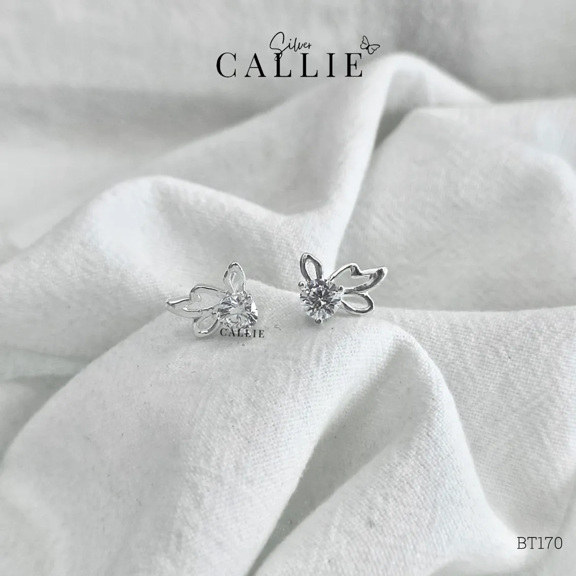 BT170 - Bông tai bạc Callie Silver bươm bướm 1 viên - Hình ảnh 7