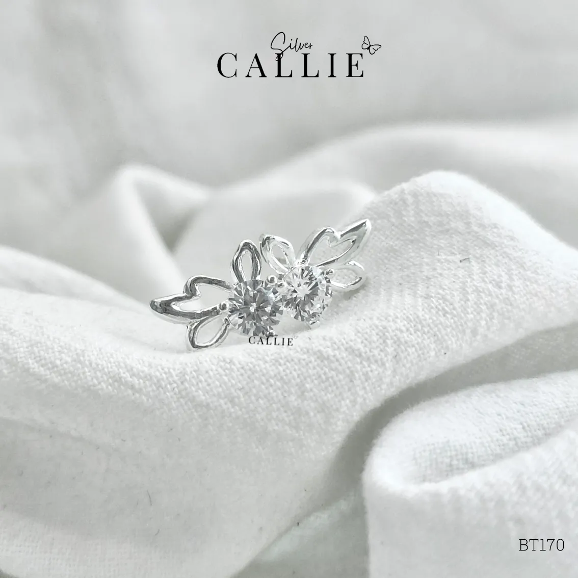 BT170 - Bông tai bạc Callie Silver bươm bướm 1 viên - Hình ảnh 8