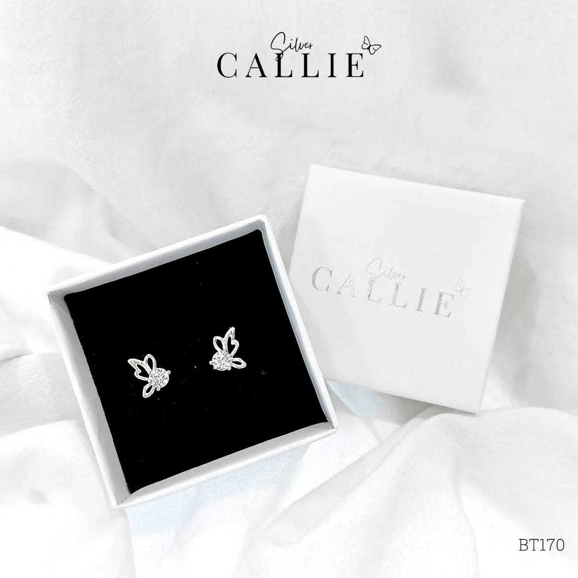 BT170 - Bông tai bạc Callie Silver bươm bướm 1 viên - Hình ảnh 9