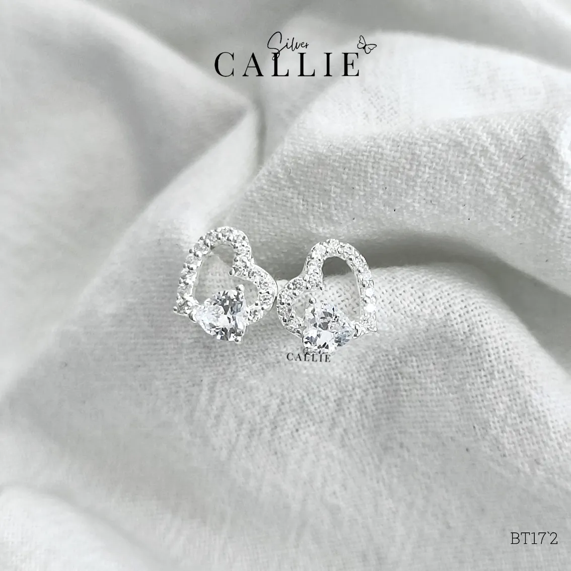 BT172 - Bông tai bạc Callie Silver trái tim đính trái tim nhỏ - Hình ảnh 3