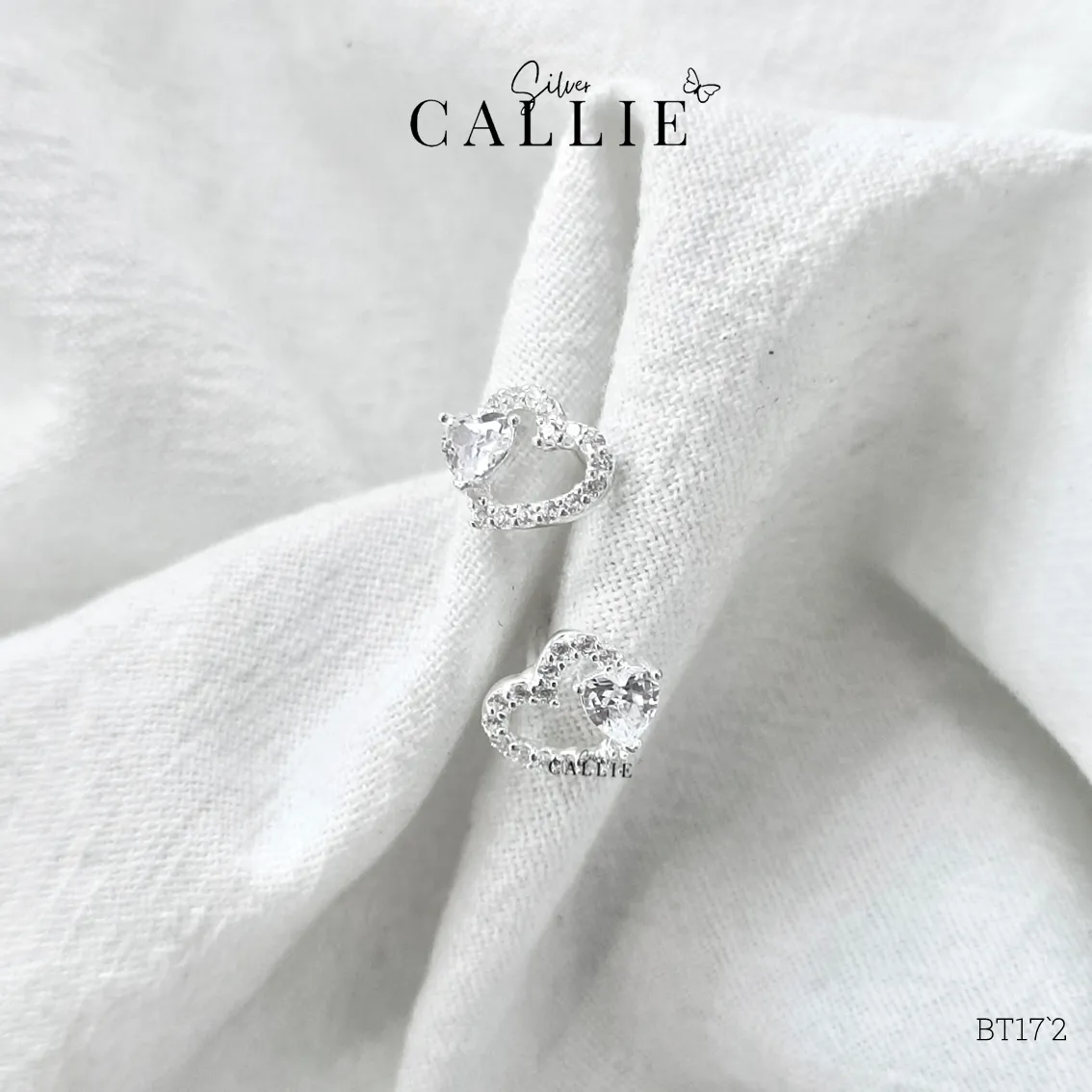 BT172 - Bông tai bạc Callie Silver trái tim đính trái tim nhỏ - Hình ảnh 4