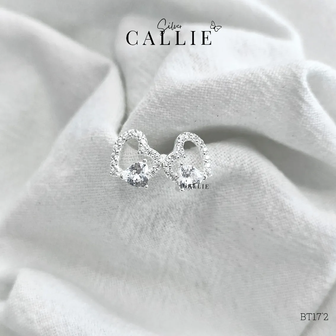 BT172 - Bông tai bạc Callie Silver trái tim đính trái tim nhỏ - Hình ảnh 5