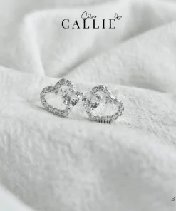 BT172 - Bông tai bạc Callie Silver trái tim đính trái tim nhỏ