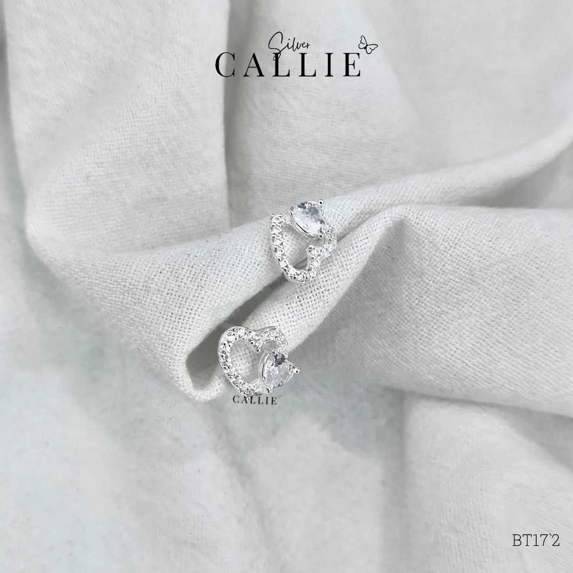 BT172 - Bông tai bạc Callie Silver trái tim đính trái tim nhỏ - Hình ảnh 7