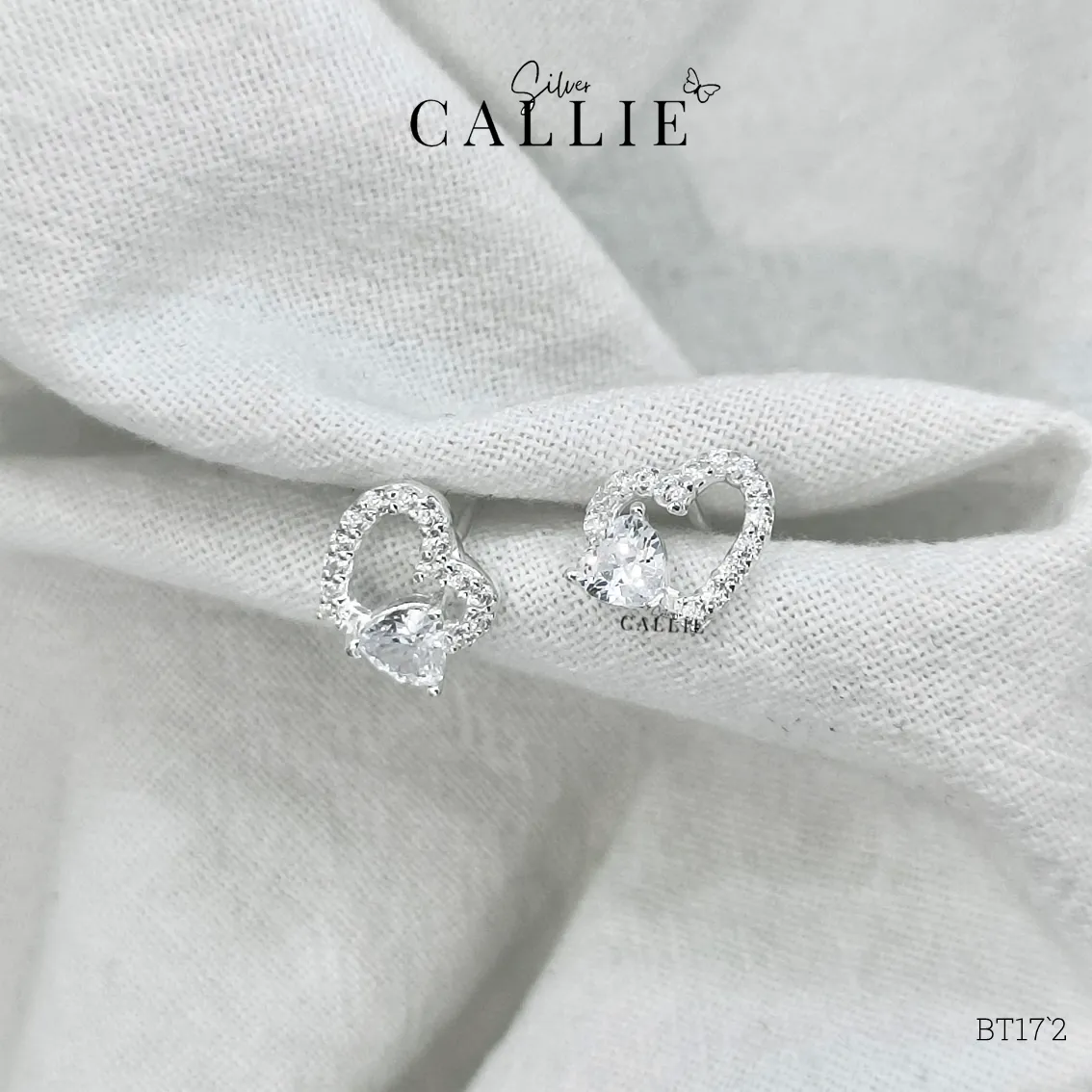 BT172 - Bông tai bạc Callie Silver trái tim đính trái tim nhỏ - Hình ảnh 9