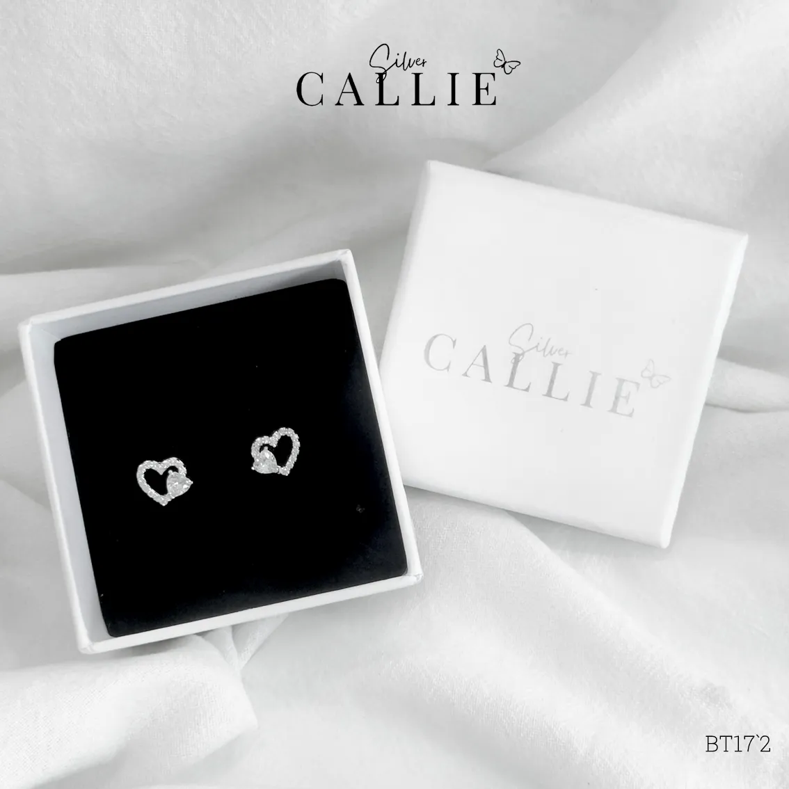 BT172 - Bông tai bạc Callie Silver trái tim đính trái tim nhỏ - Hình ảnh 10
