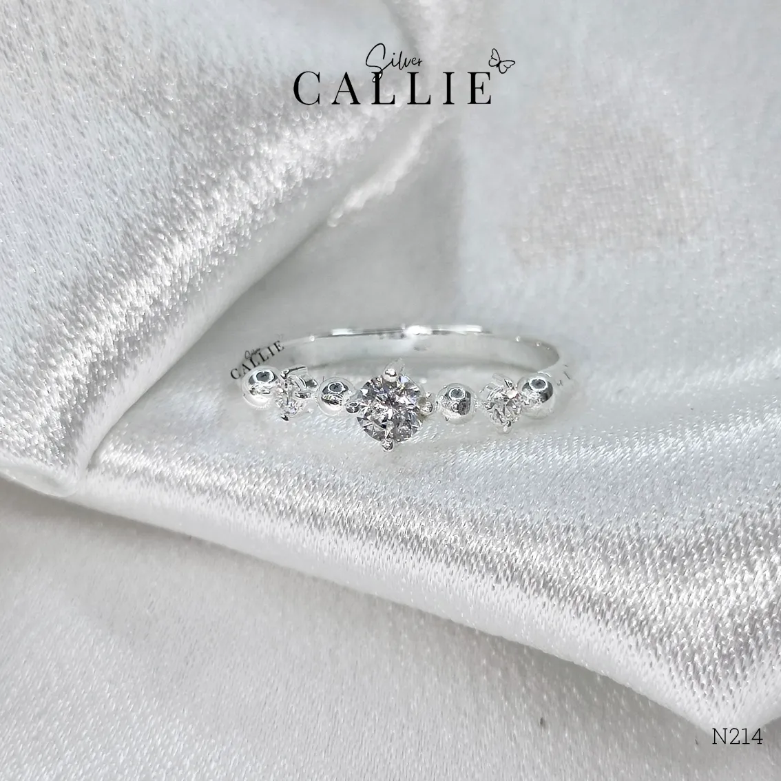 N214 - Nhẫn bạc Callie Silver thiết kế đính đá xen kẽ bi - Hình ảnh 3