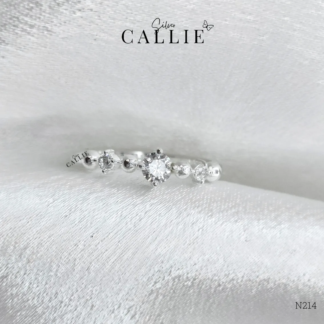 N214 - Nhẫn bạc Callie Silver thiết kế đính đá xen kẽ bi - Hình ảnh 4