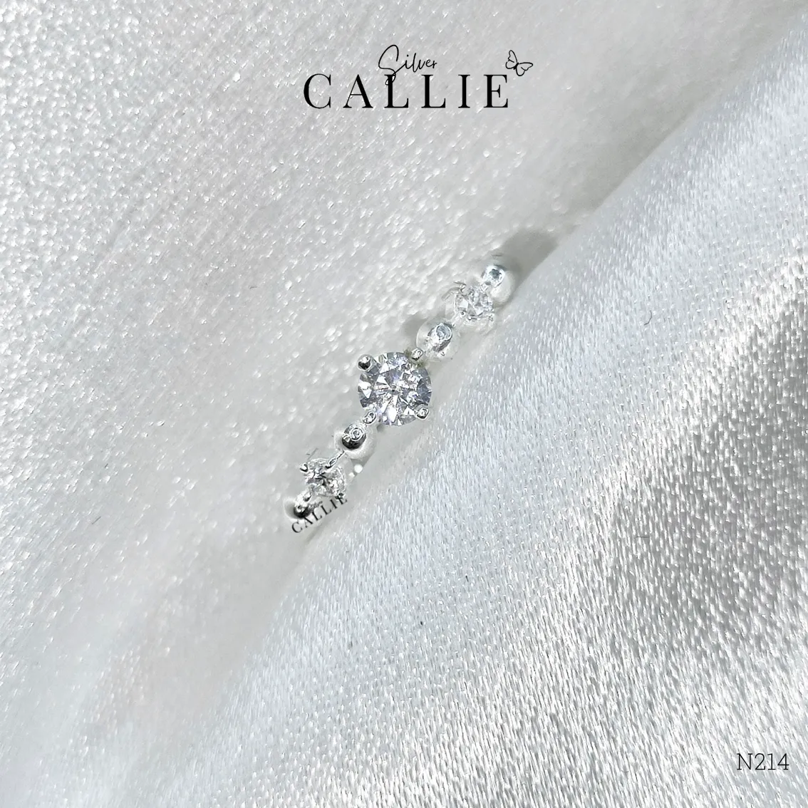 N214 - Nhẫn bạc Callie Silver thiết kế đính đá xen kẽ bi - Hình ảnh 5
