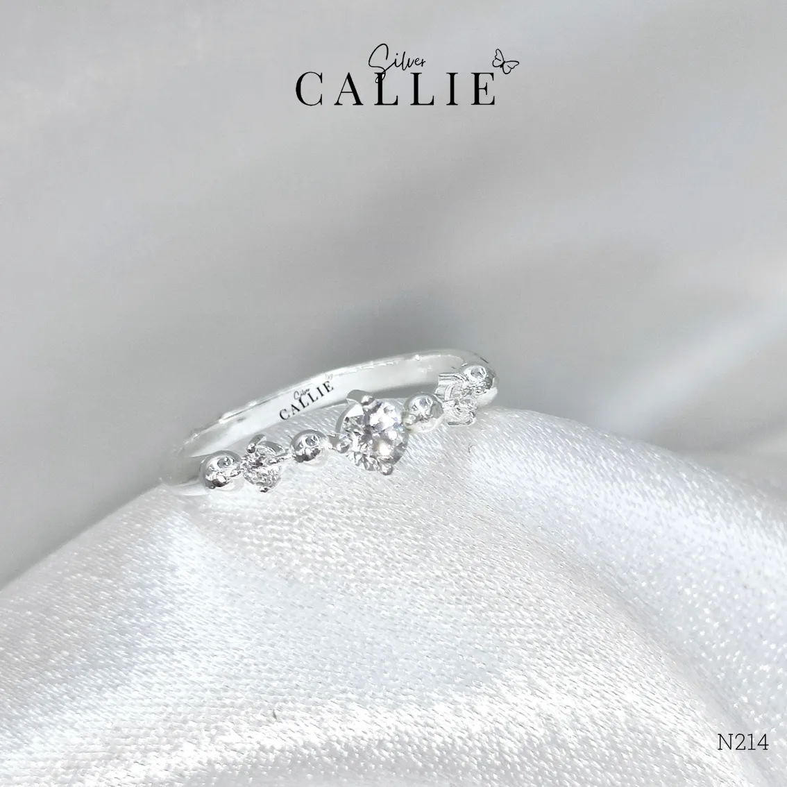 N214 - Nhẫn bạc Callie Silver thiết kế đính đá xen kẽ bi - Hình ảnh 6